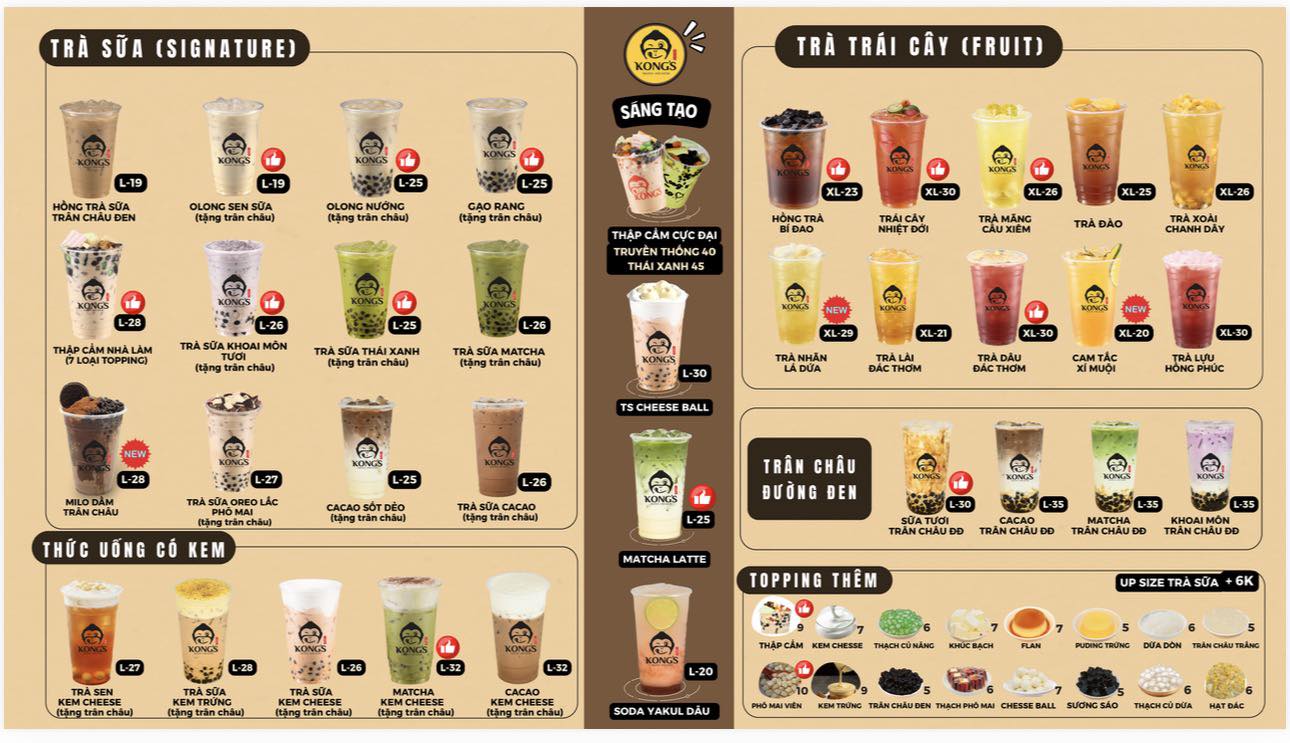 Menu Kong's Tea Đà Nẵng